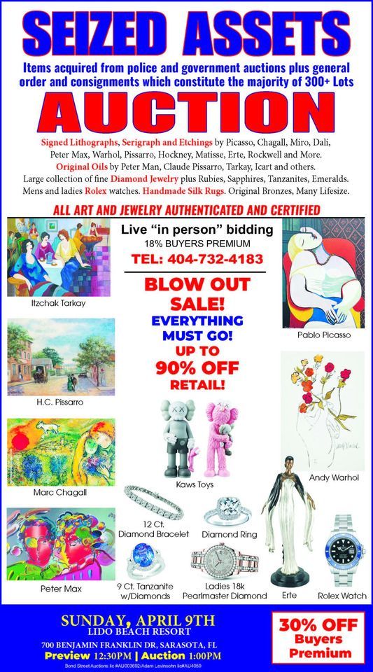 PUBLIC AUCTIONFINE ART,JEWELRY,ROLEX WATCHES., Lido Beach Resort