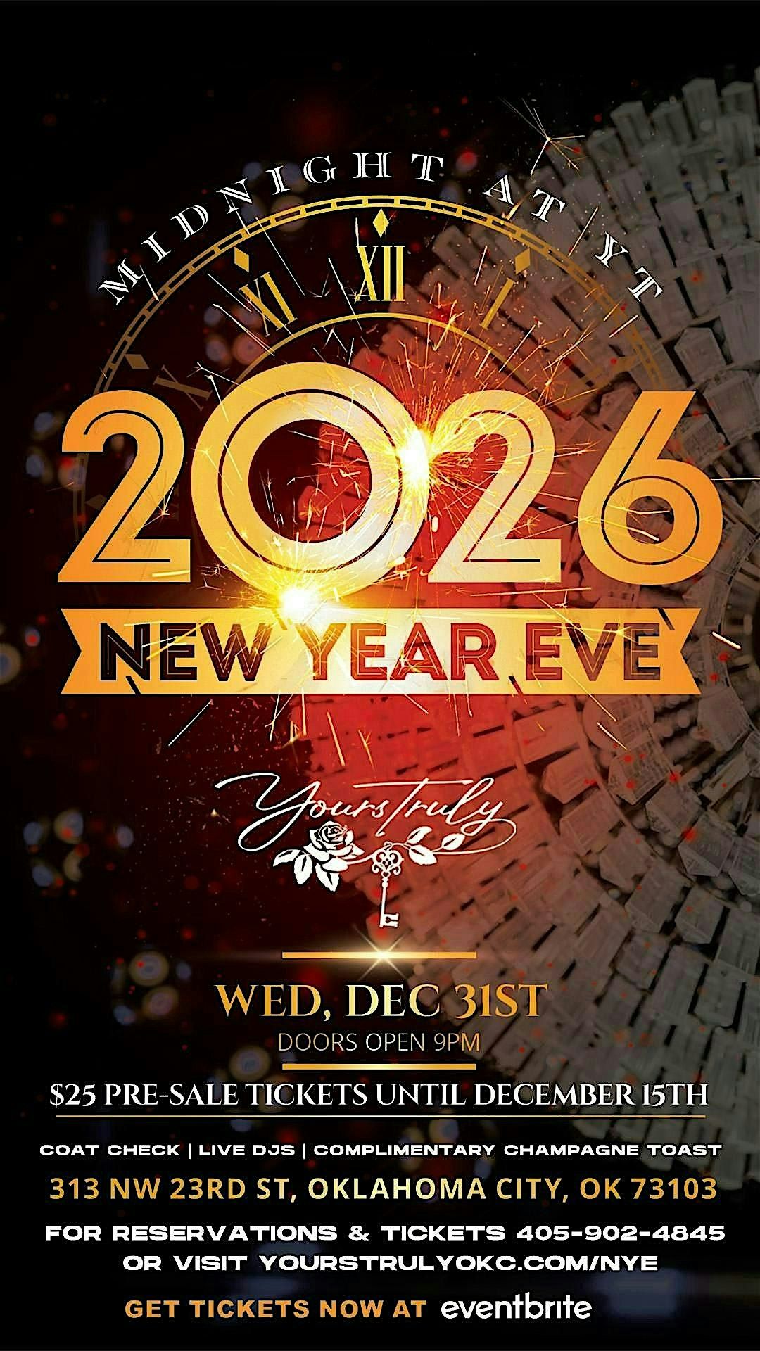 Midnight at Yours Truly - NYE 2026, 31 December | Event in Oklahoma City | AllEvents