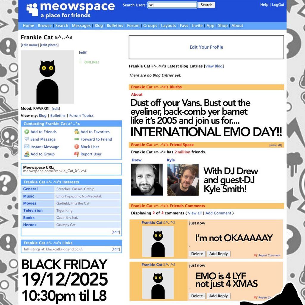 MEOWSPACE Emo Club Night, 19 December | Event in Pontypridd | AllEvents