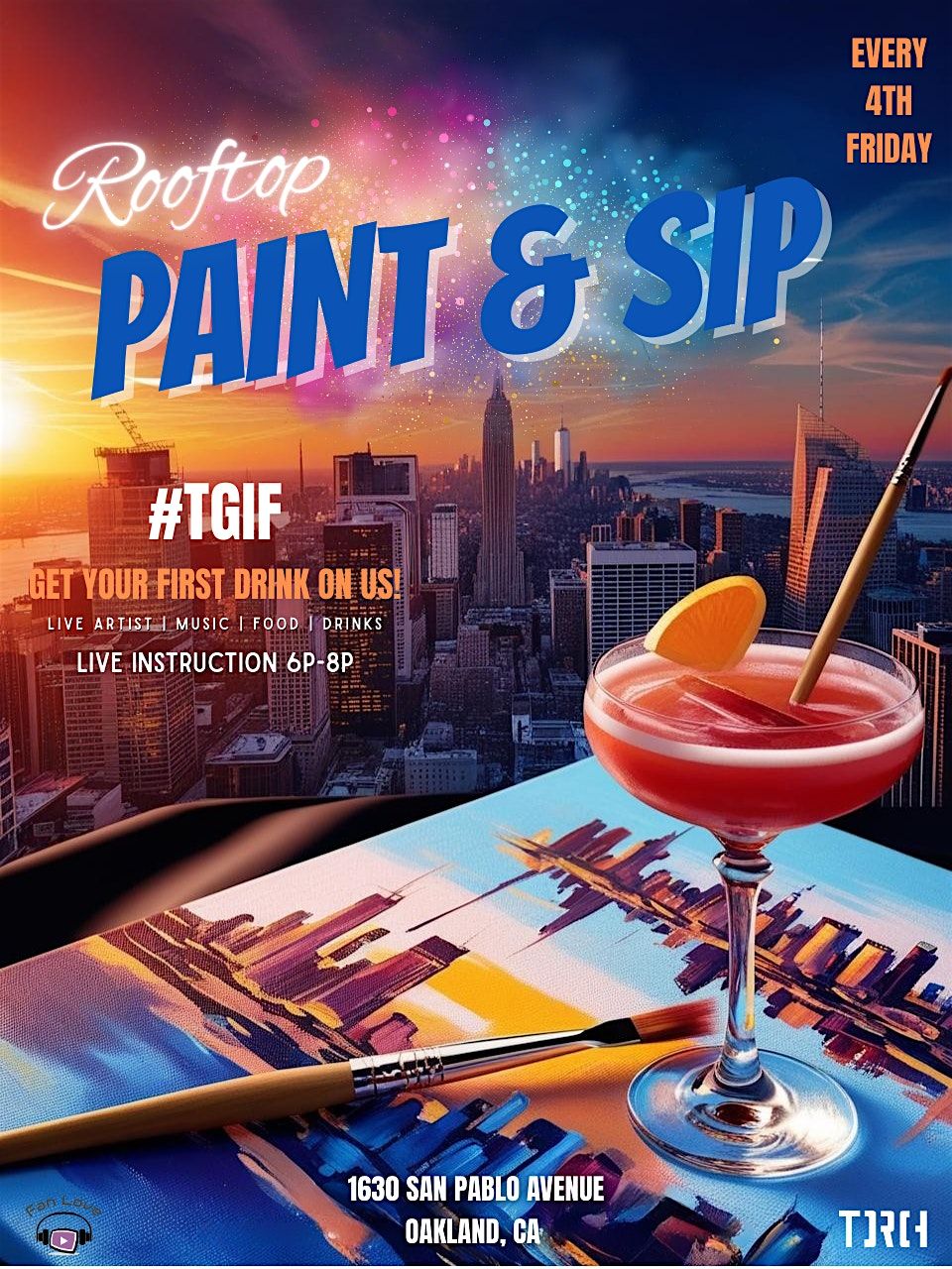 Sunset • Rooftop Paint and Sip (HAPPY HOUR), Torch Oakland Rooftop Bar ...