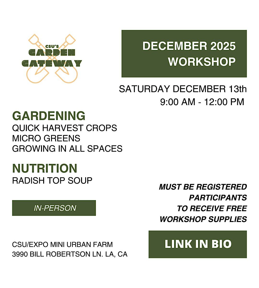 Garden Gateway Workshop, 13 December | Event in Los Angeles | AllEvents