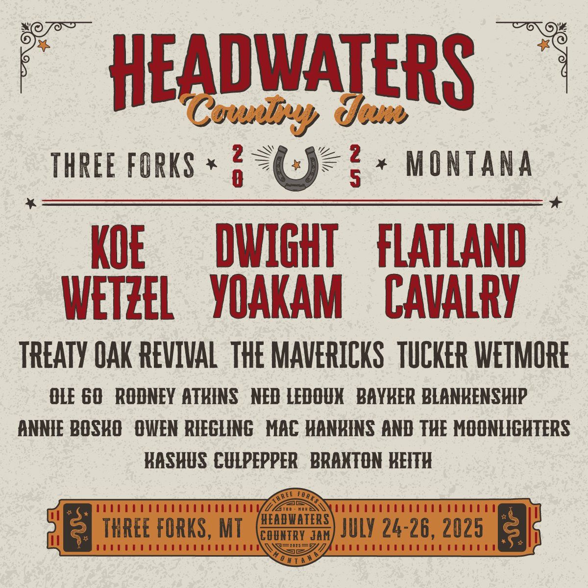 Headwaters Country Music Festival: Koe Wetzel  Dwight Yoakam & Flatland Cavalry - 3 Day Pass, 23 July