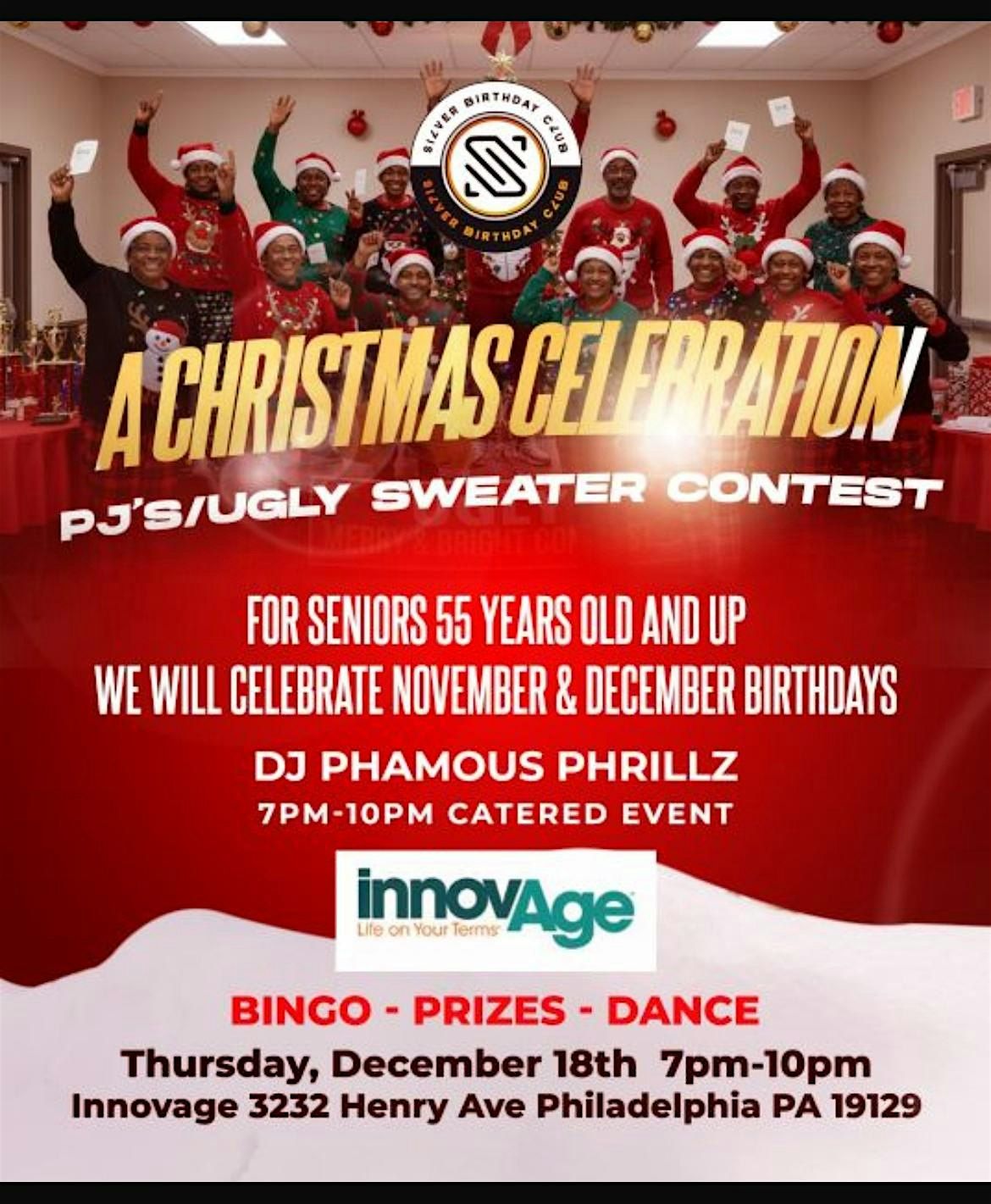 Divine Christmas Celebration for Seniors 55+: PJ/Ugly Sweater, Food, Prizes