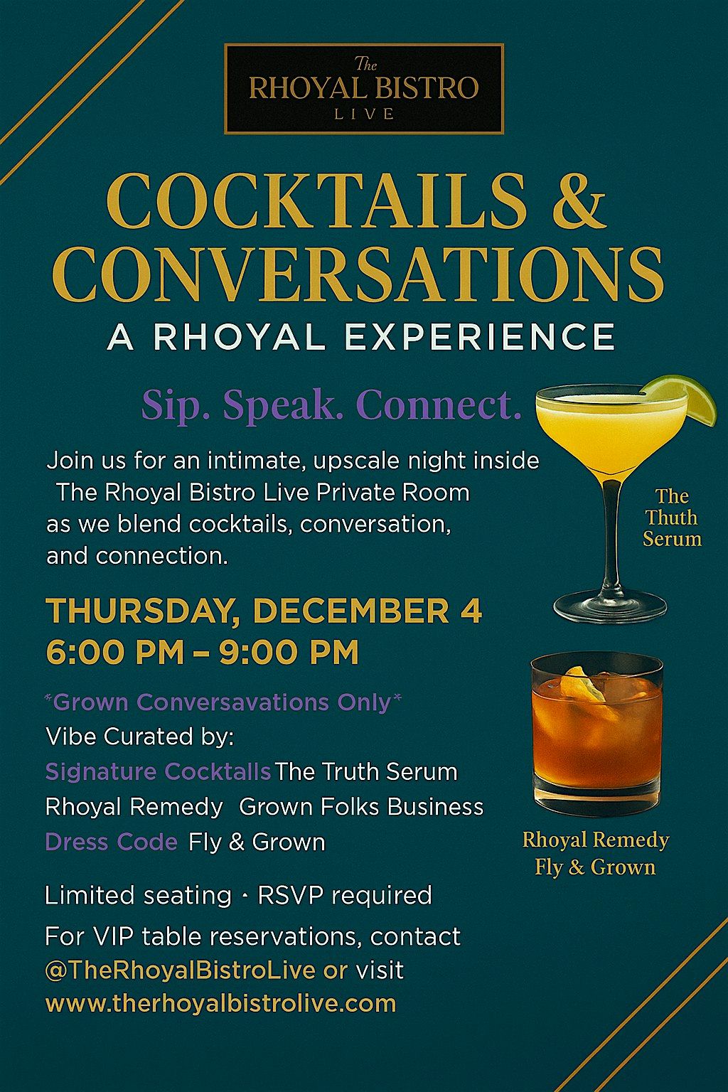 Cocktails and Conversations-A Rhoyal Experience, 4 December | Event in Lansing | AllEvents