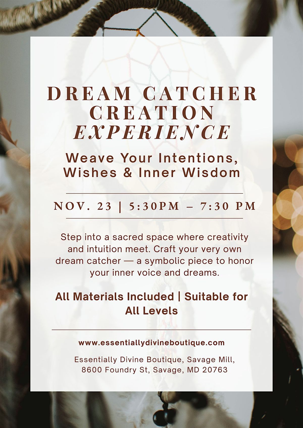 Weave Your Dreams: DIY Dream Catcher Workshop at Essentially Divine, 21 December | Event in Savage | AllEvents