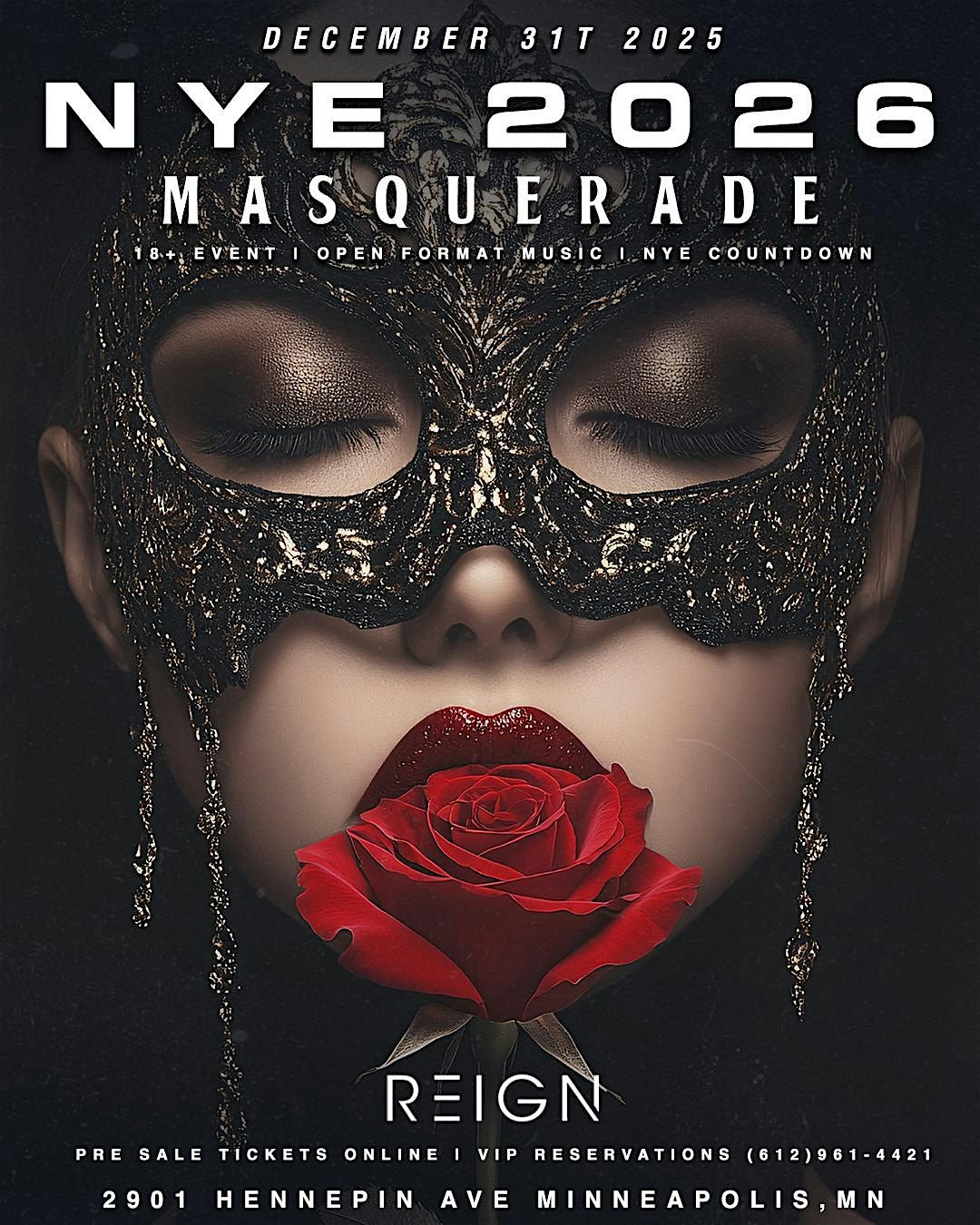 NYE 2026 MASQUERADE AT REIGN, 31 December | Event in Minneapolis | AllEvents