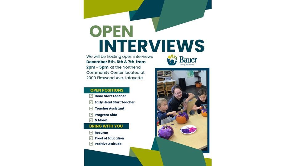 Bauer Open Interviews , Northend Community Center, Lafayette, December