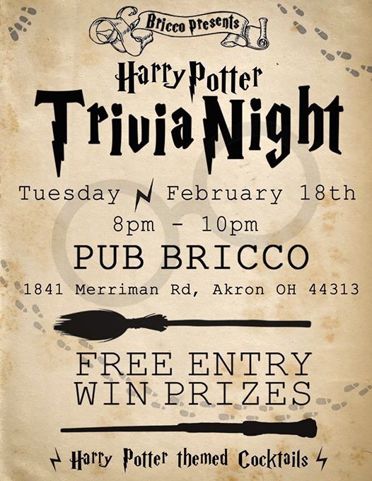 Harry Potter Trivia Night At Pub Bricco Akron