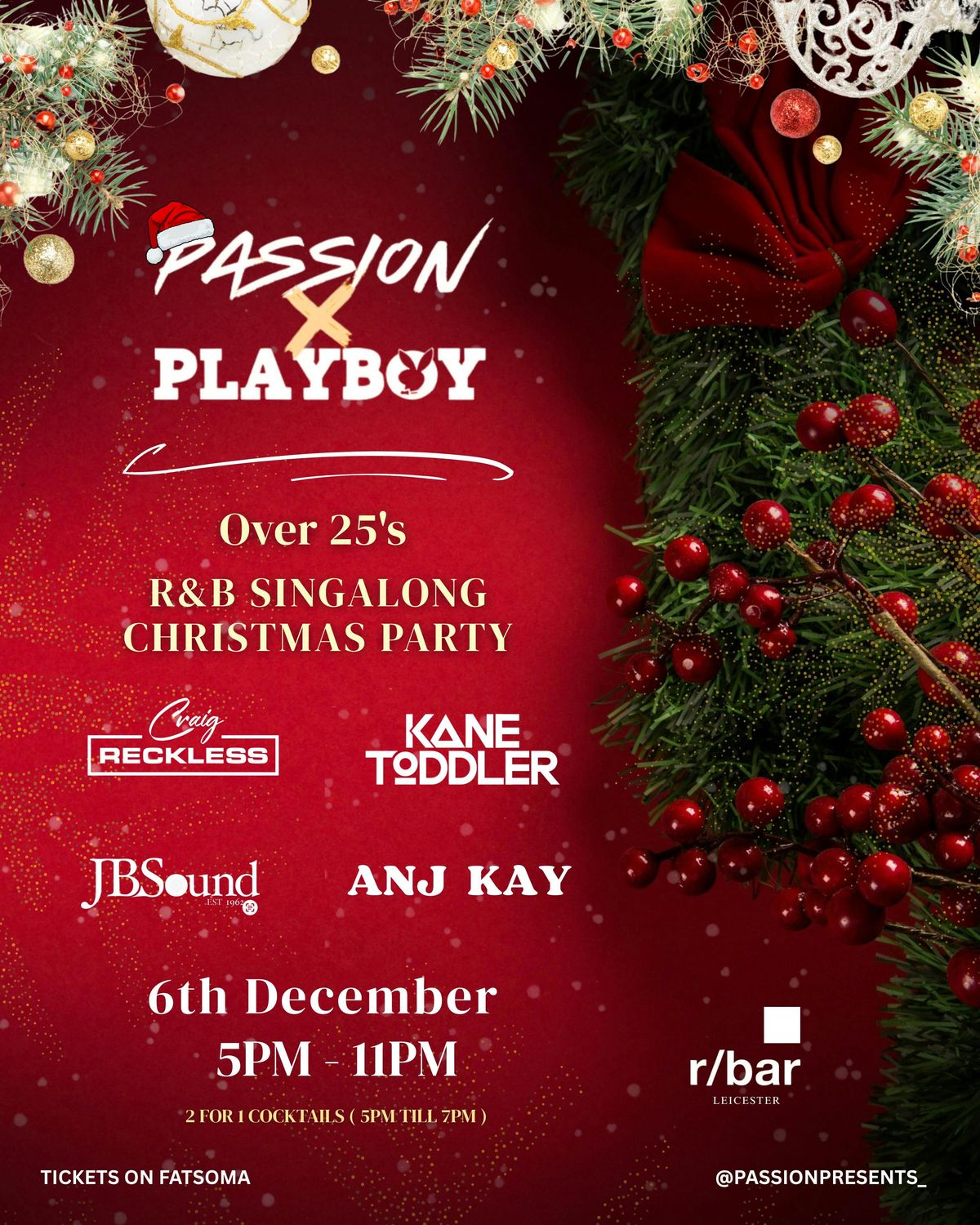 Passion x Playboy Over 25s Christmas link up. Saturday 6th December. 5pm - 11pm, 6 December | Event in Leicester