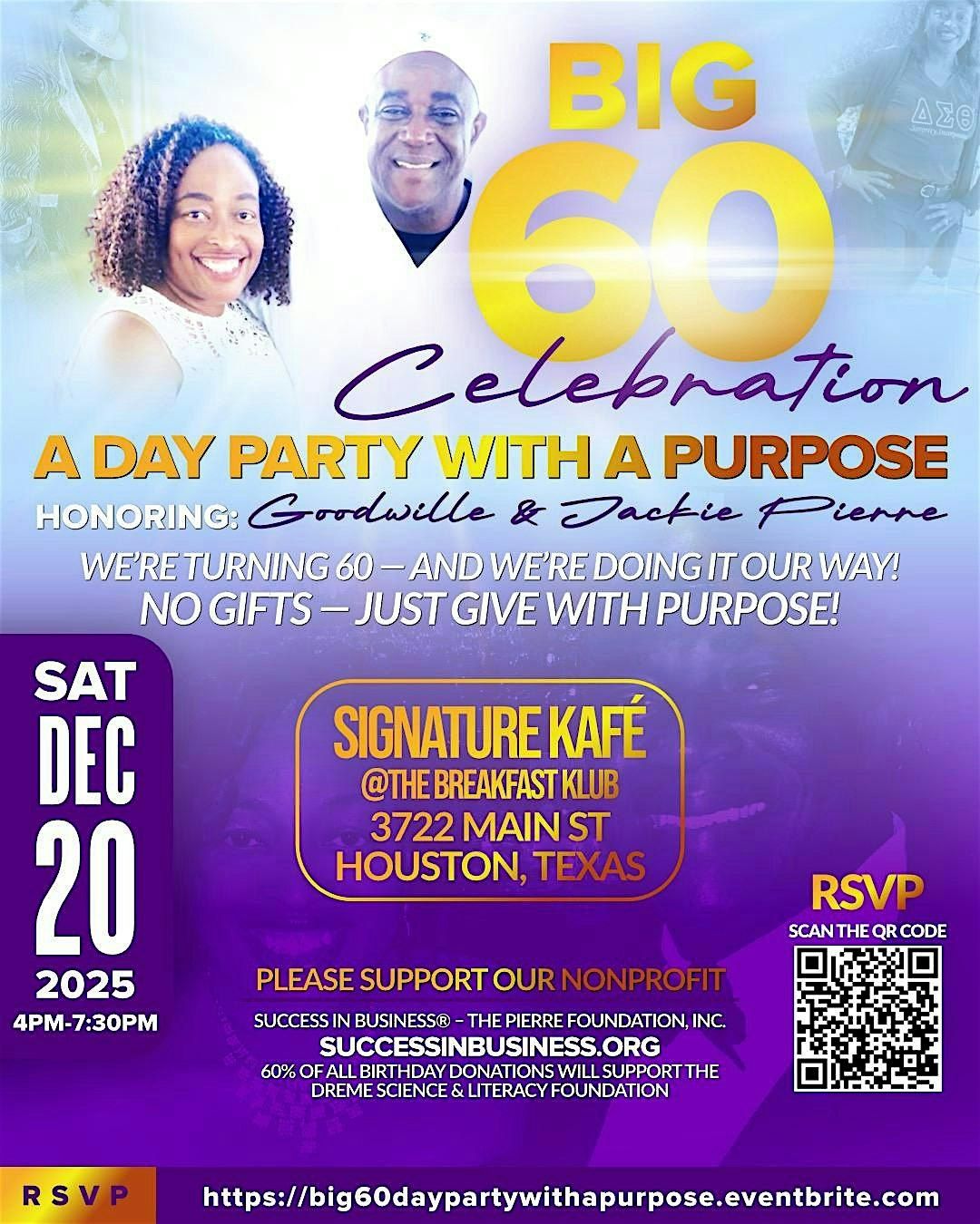 Big 60 Celebration: A Day Party With a Purpose, 20 December | Event in Houston | AllEvents
