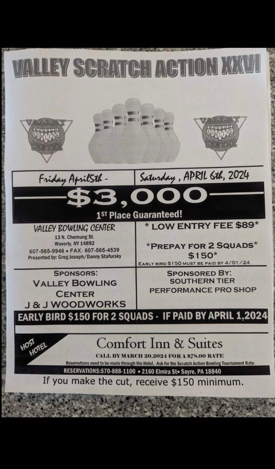 Scratch Action 26, Valley Bowling Center, Waverly, 5 April to 6 April