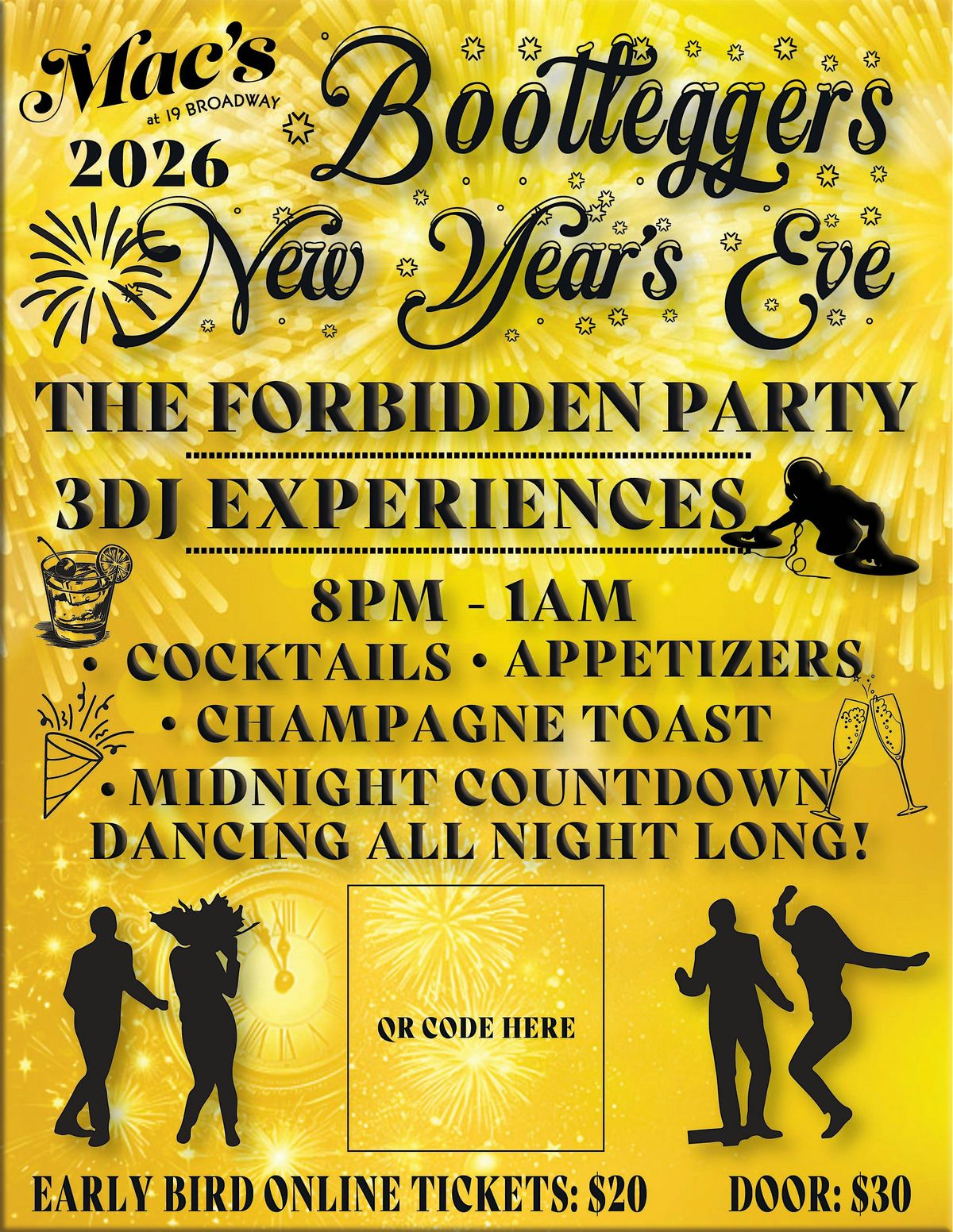 Bootleggers New Year’s Eve 2026 at Mac’s – The Forbidden Party, 31 December | Event in Fairfax | AllEvents