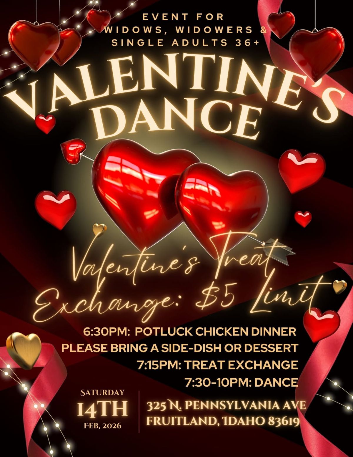 Widows/Widowers/Single Adult 36+ Valentines Dance Party, Treat Exchange, & Potluck