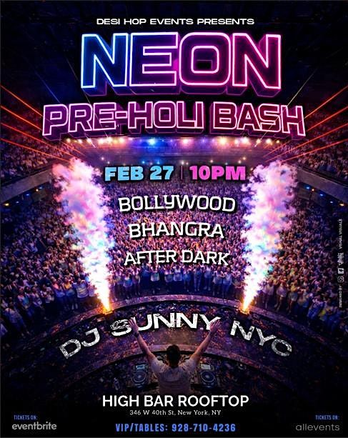 NEON HOLI WITH MANHATTAN SKYLINE @HIGHBAR ENCLOSED ROOFTOP
