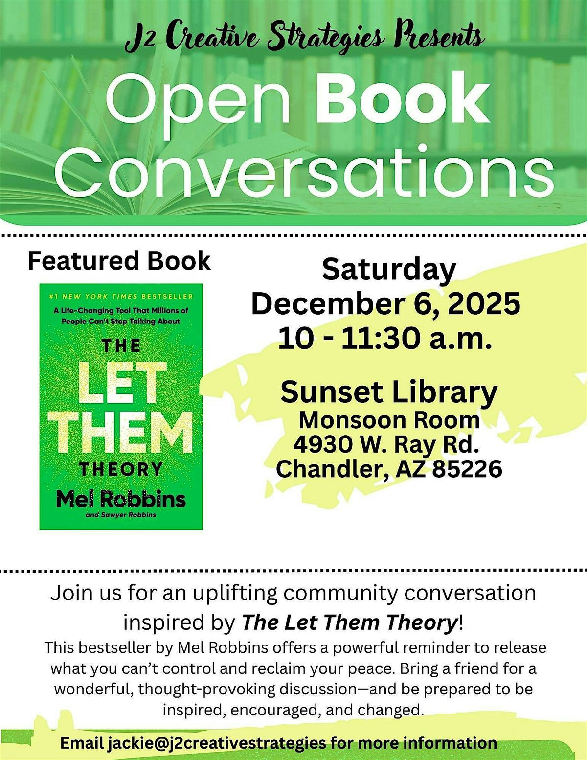 Open Book Conversations Featuring The Let Them Theory, 6 December | Event in Chandler | AllEvents