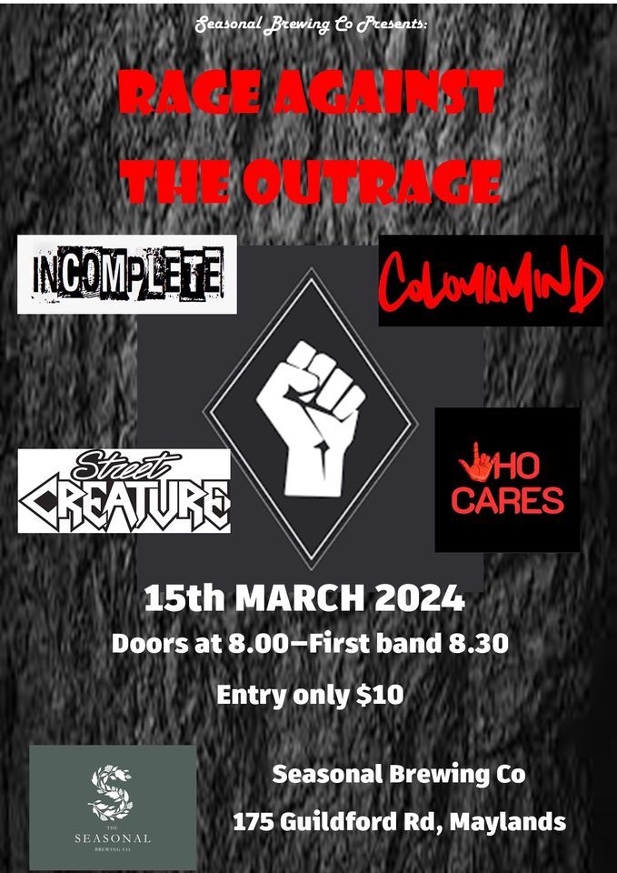 Rage Against the Outrage, The Seasonal Brewing Co., Perth, March 15 2024 AllEvents.in