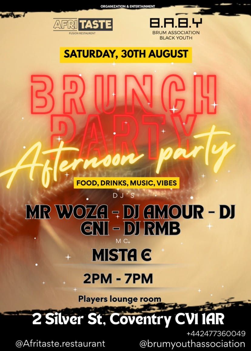 Coventry -  BRUNCH PARTY, 30 August | Event in Coventry | AllEvents