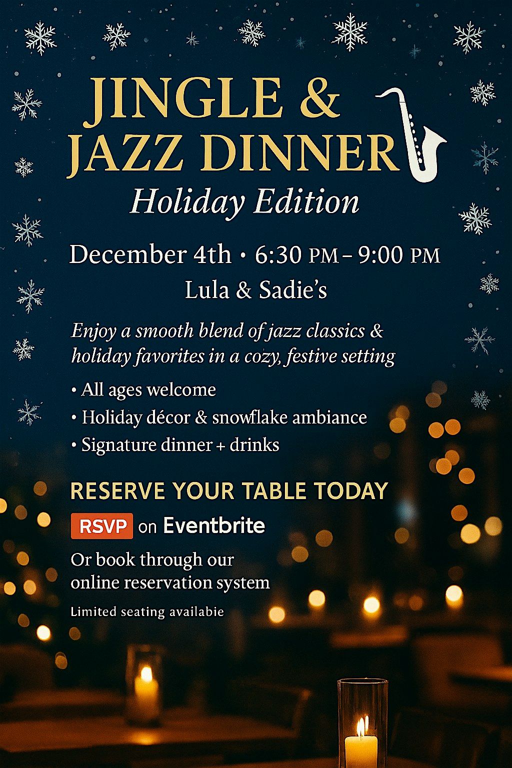 Jingle and jazz dinner, 4 December | Event in Durham | AllEvents