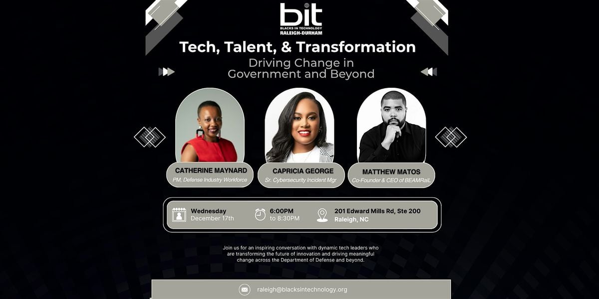 Tech, Talent, & Transformation: Driving Change in Government and Beyond, 17 December | Event in Raleigh