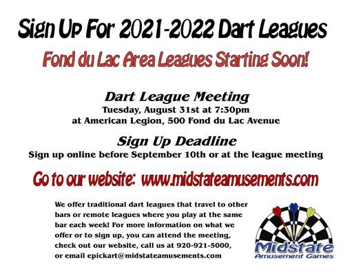 Fond Du Lac Dart League Meeting American Legion Auxiliary Fond Du Lac August 31 2021 Allevents In American Legion Bowling Tournament 2022