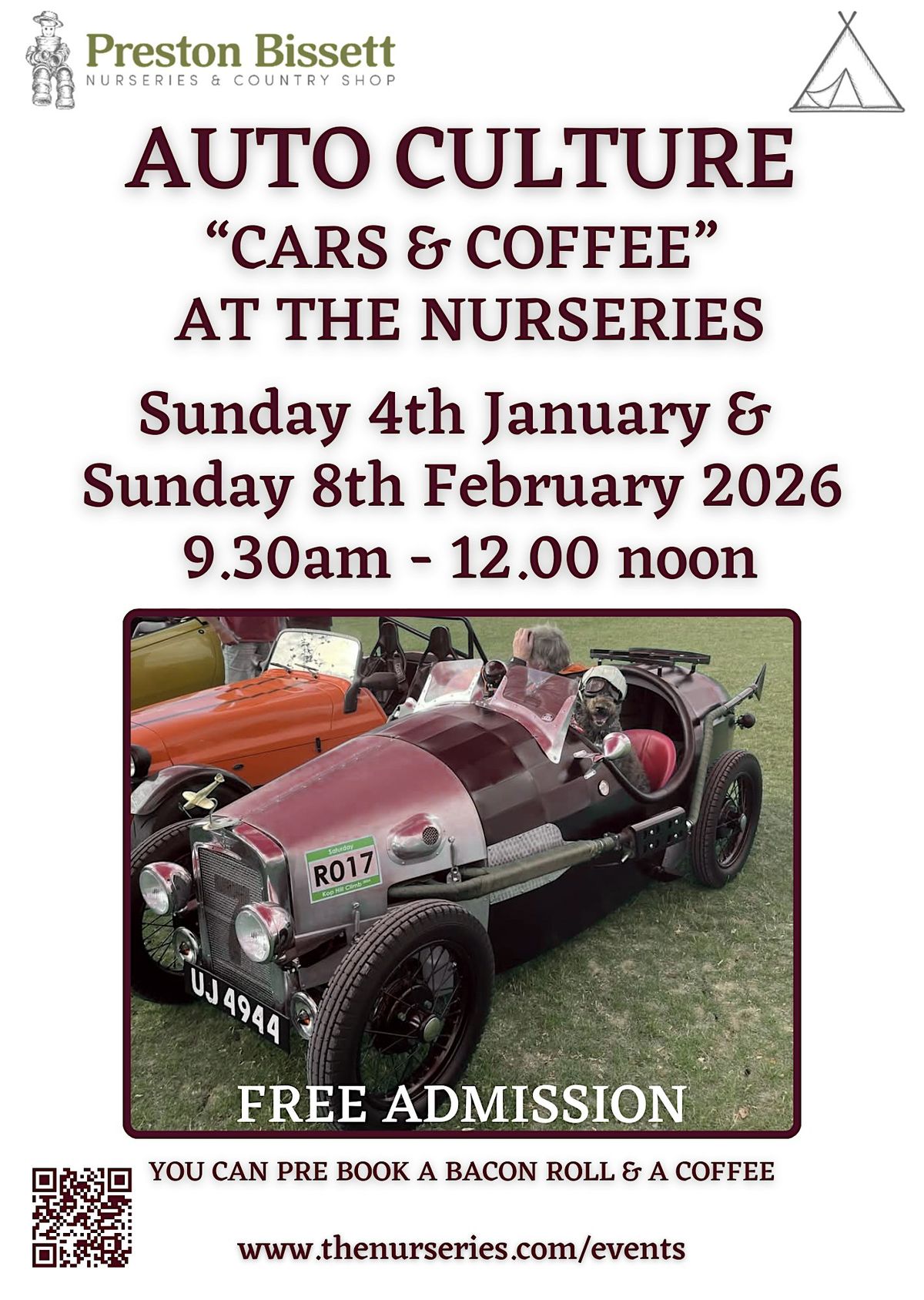 AUTO CULTURE  CARS AND COFFEE  AT THE NURSERIES SUNDAY 8th FEBRUARY 2026, 8 February | Event in Preston Bissett