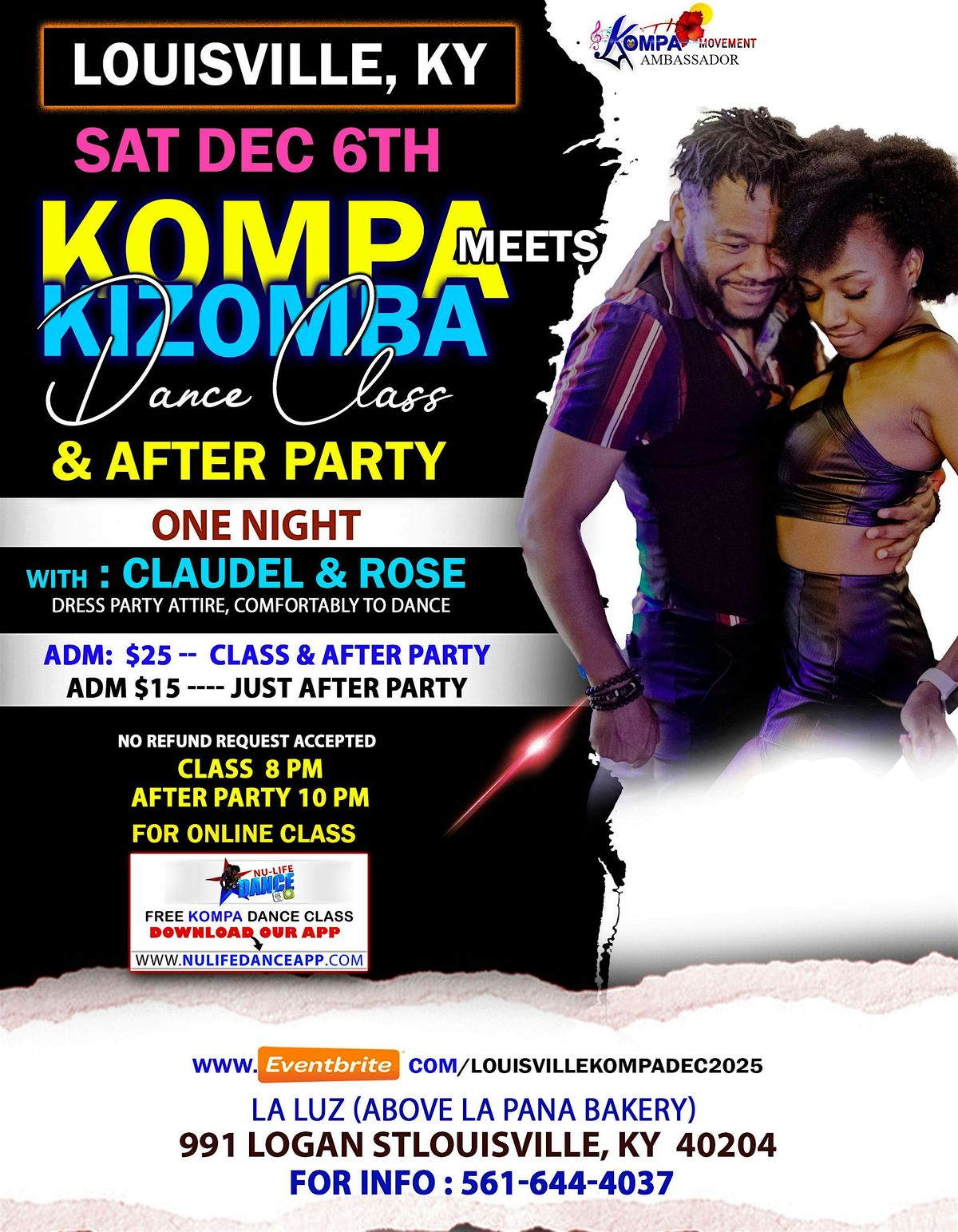 KENTUCKY  KOMPA&KIZOMBA DANCE CLASS,  1 DAY CLASS AND AFTER PARTY SAT DEC 6, 6 December | Event in Louisville