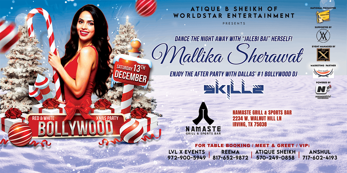 Bollywood Red & White X-Mas Party with Mallika Sherawat, 13 December | Event in Irving | AllEvents