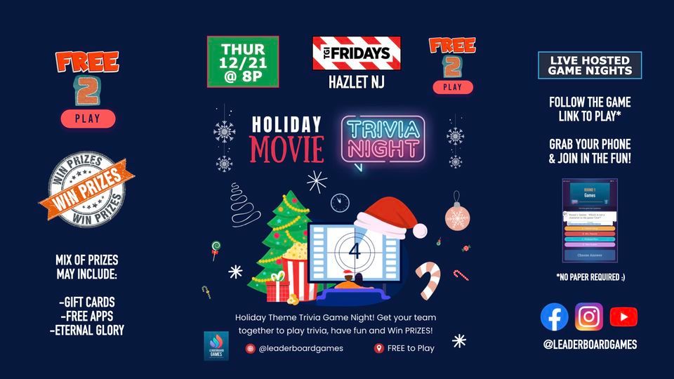 Holiday Movie n Fun Trivia TGI Fridays Hazlet NJ THUR 12/21