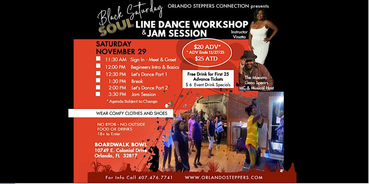 Black Saturday Soul Line Dance Workshop & Jam, 29 November | Event in Orlando | AllEvents