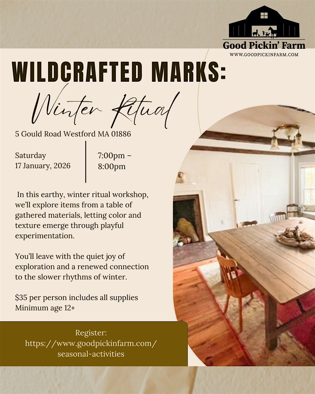 Wild Crafted Marks: Winter Ritual, 17 January | Event in Westford | AllEvents
