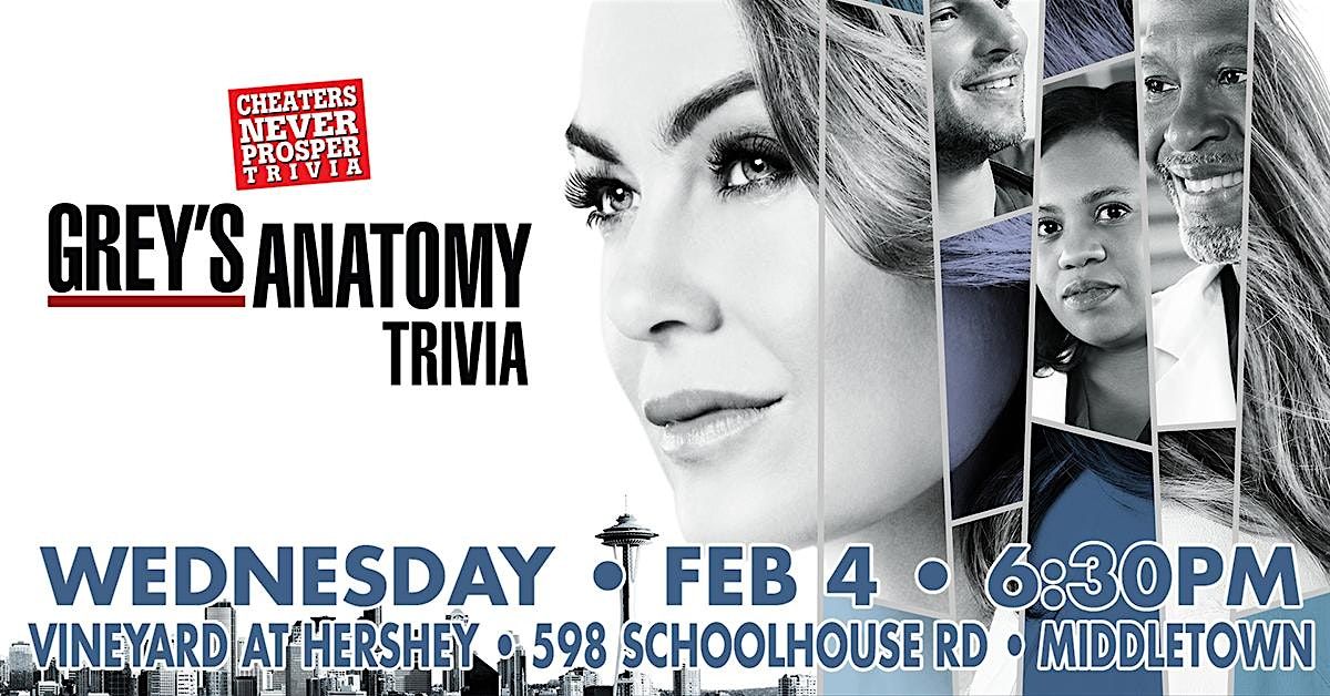 Grey's Anatomy trivia at The Vineyard at Hershey, 4 February | Event in Middletown | AllEvents