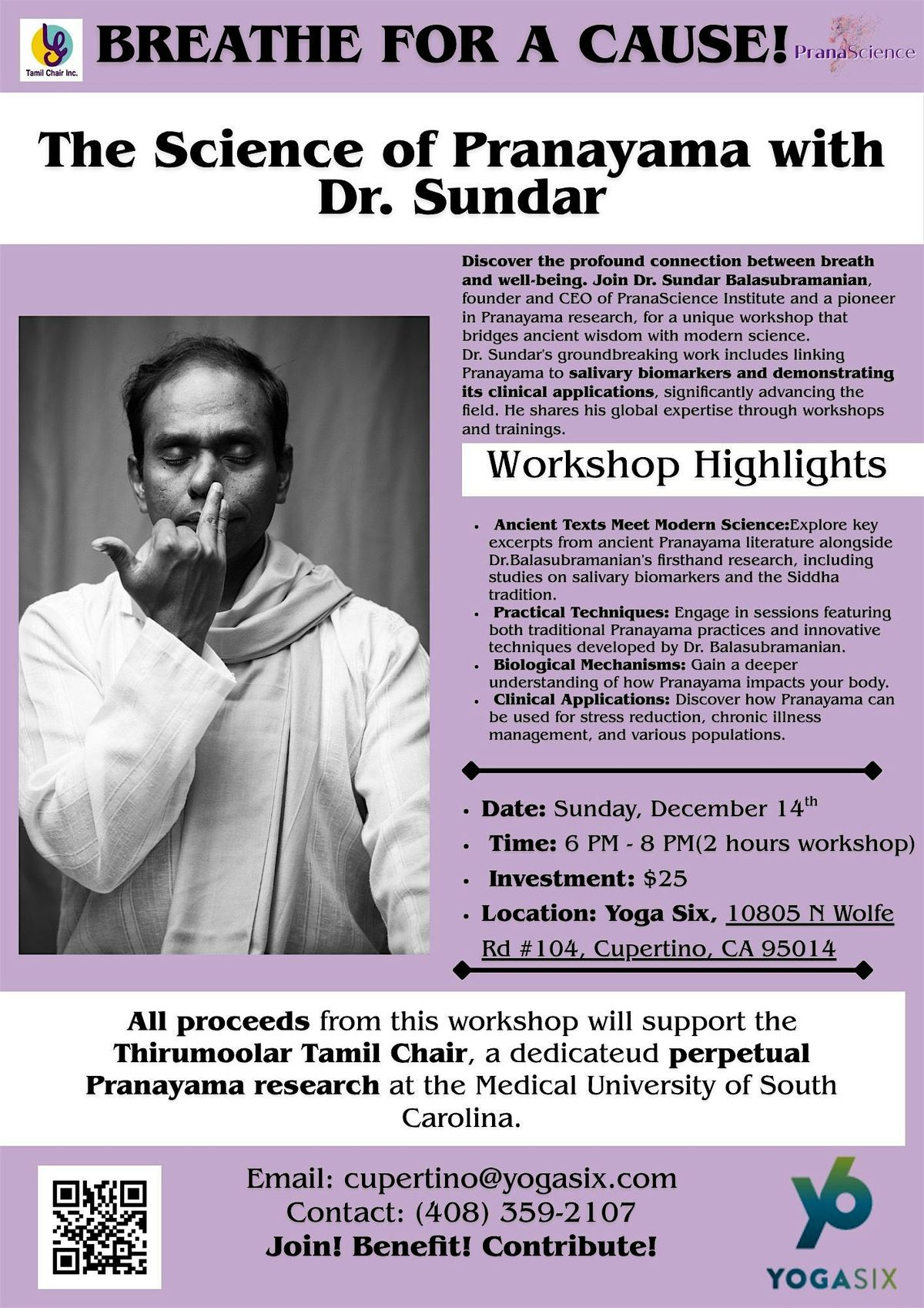 The Science of Pranayama with Dr. Sundar, 14 December | Event in Cupertino | AllEvents
