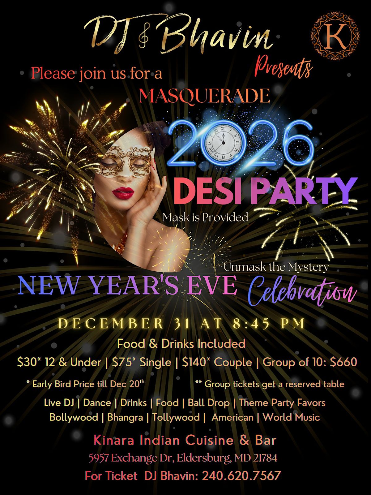 2026 Bollywood Masquerade New Year Eve Party, 31 December | Event in Eldersburg | AllEvents