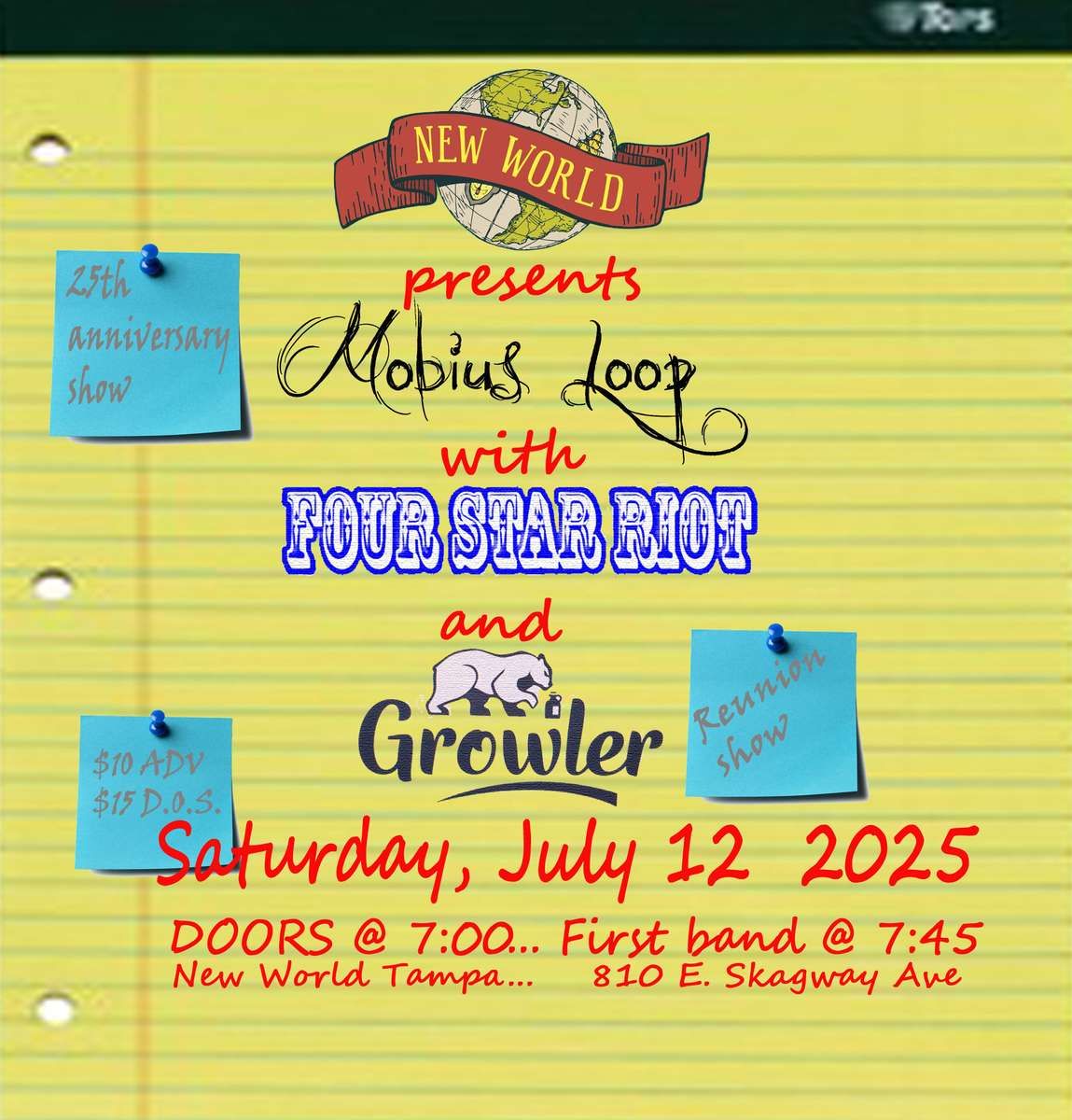 New World Tampa: Mobious Loop  Four Star Riot & Growler, 11 July | Event in Tampa | AllEvents