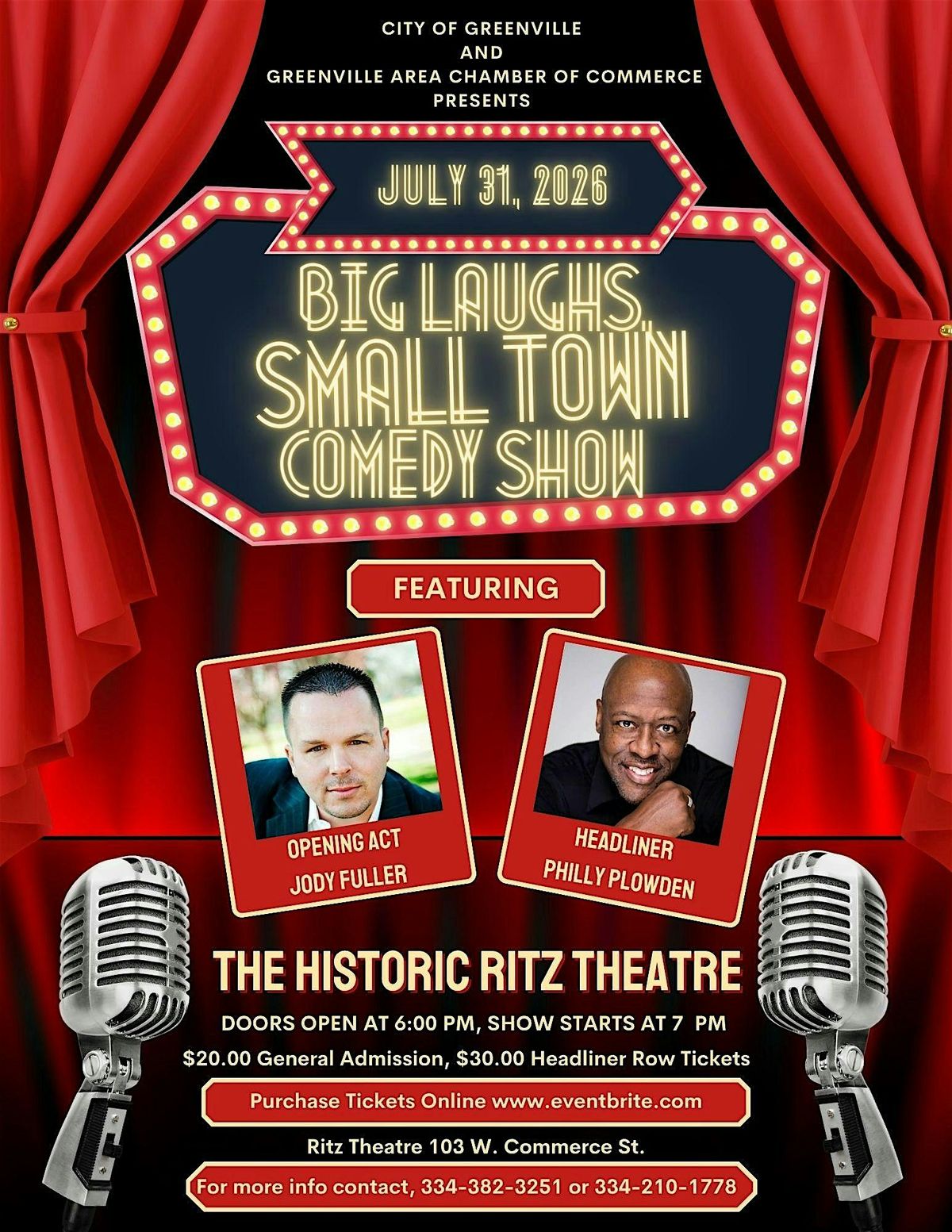 Big Laughs Small Town Comedy Show, Ritz Theatre, Greenville, 31 July ...