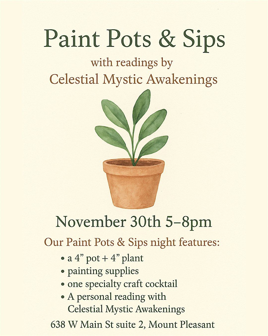 Paint Pots & Sips with psychic readings, 30 November | Event in Mount Pleasant | AllEvents