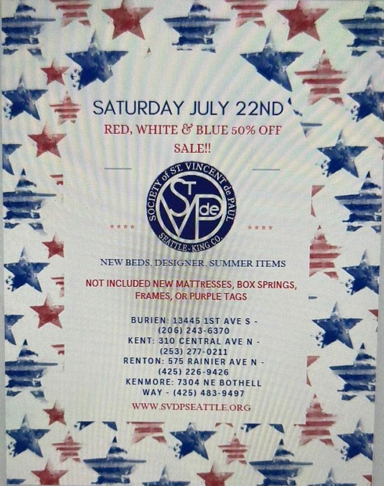 Red, white and blue Storewide 50 off sale!, St. Vincent de Paul Kent