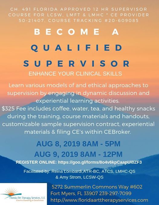 CH 491 FL Qualified Supervisor 12 HR Training, Florida Art Therapy