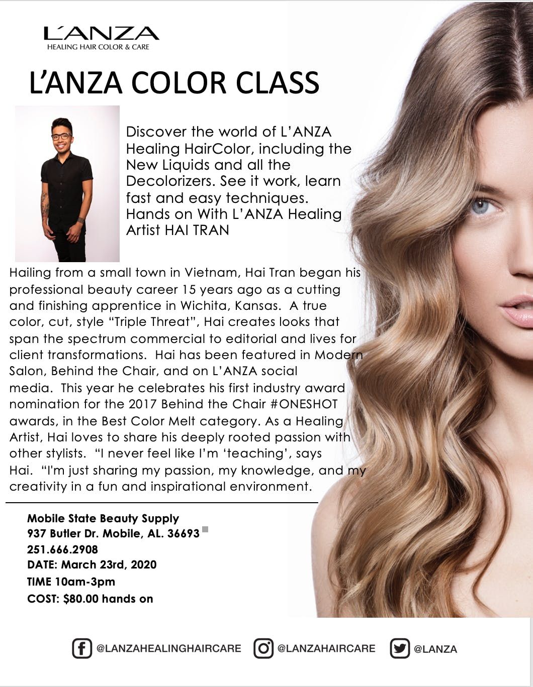 Lanza Color Class With Healing Artist Hai Tran At 937 Butler Dr