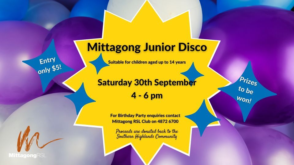 Mittagong Junior Disco, Mittagong RSL Club, Berkeley, September 30 2023 AllEvents.in