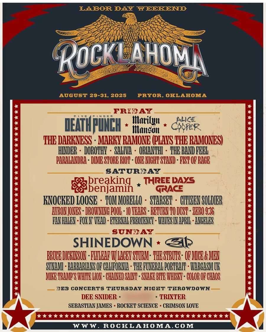 2025 Rocklahoma Festival: Shinedown  Bruce Dickinson  Flyleaf & The Struts - Sunday, 30 August | AllEvents
