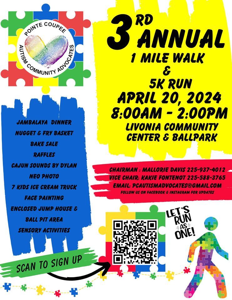 Pointe Coupee Autism Community Advocates 3rd Annual Walk & 5k, Livonia