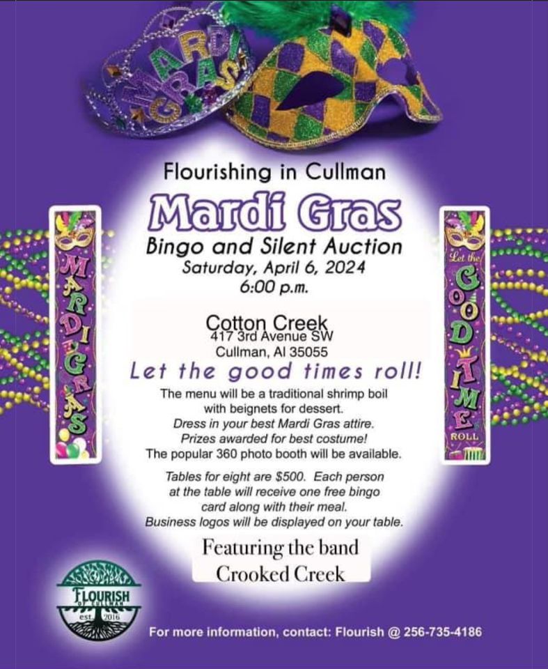 Mardis Gras party with Flourish of Cullman!, Cotton Creek Warehouse