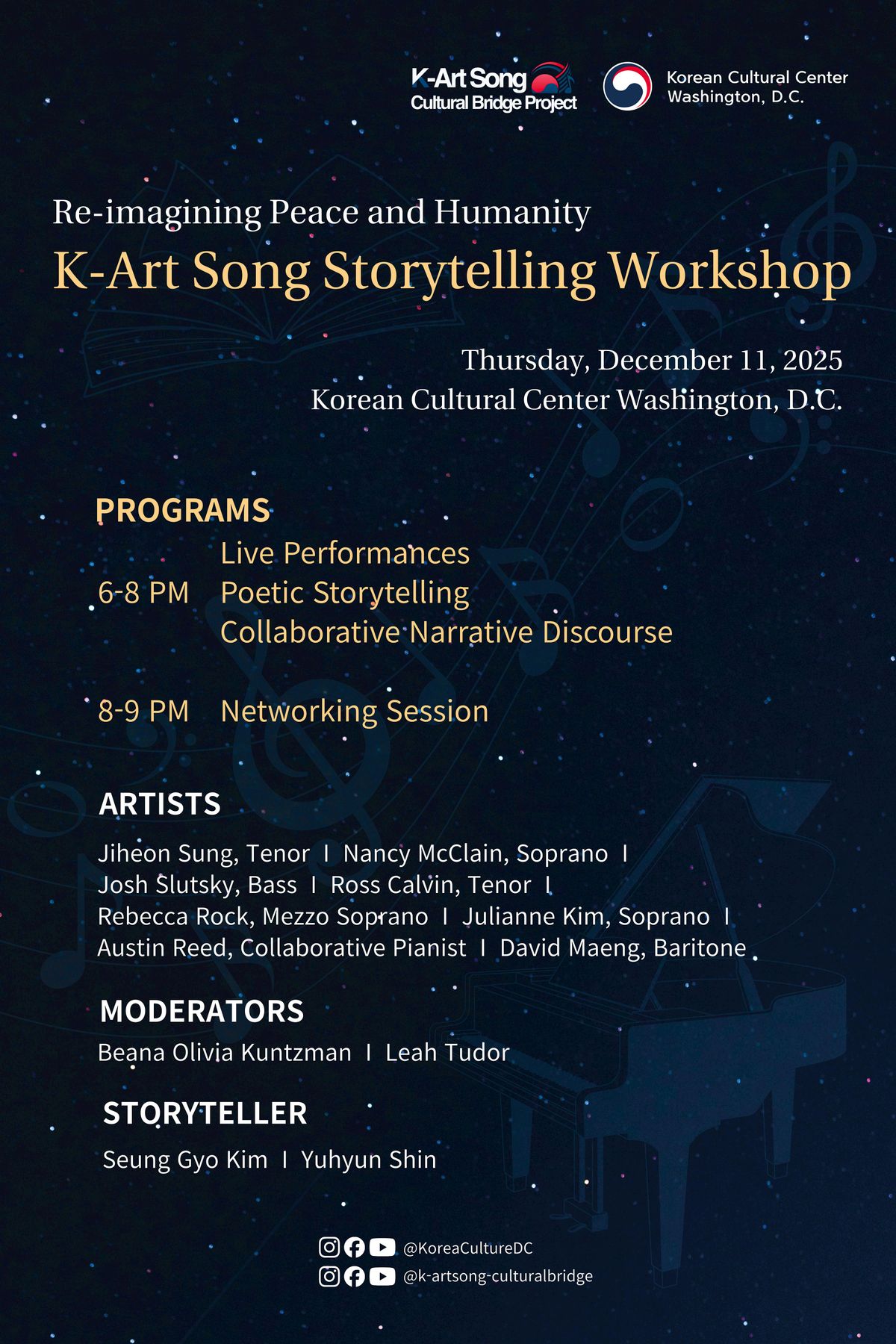 K-Art Song Storytelling Workshop: Re-imagining Peace and Humanity, 11 December | Event in Washington | AllEvents