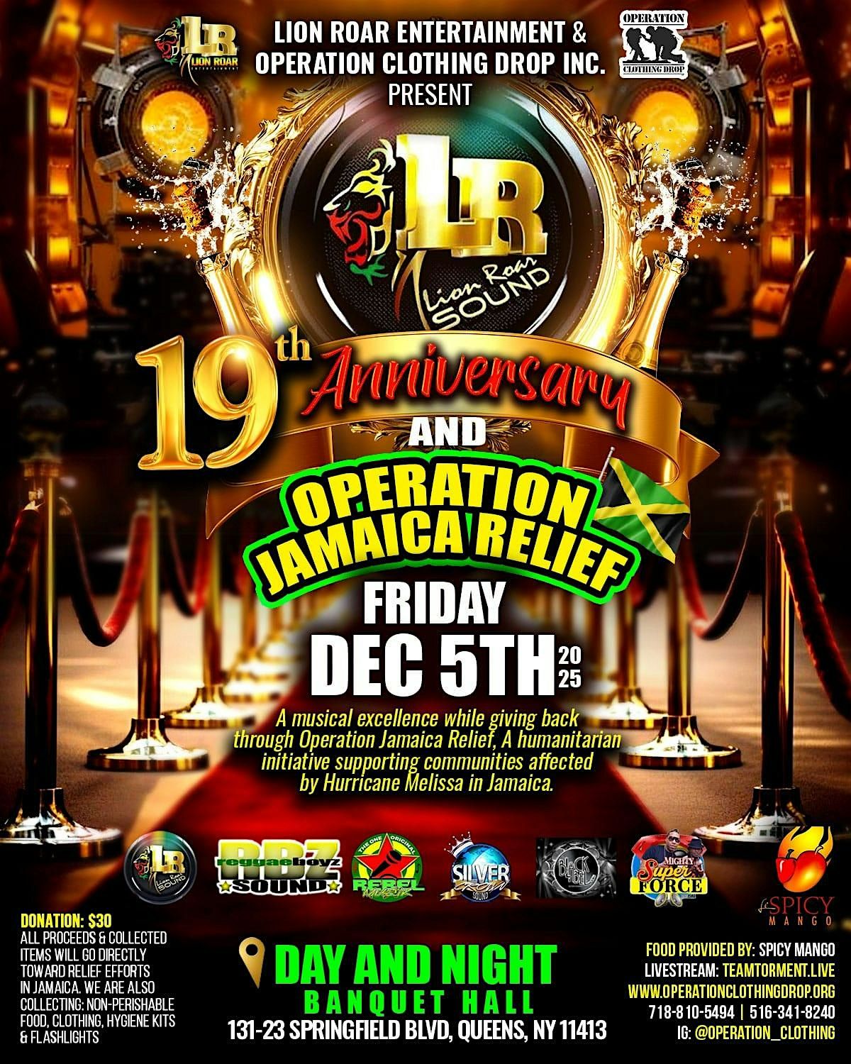 Lion Roar Sound 19th Anniversary & Operation Jamaica Relief, 5 December | Event in Queens | AllEvents