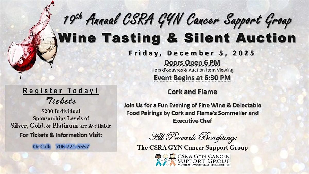 CSRA GYN Cancer Support Group 19th Annual Wine Tasting Fundraiser, 5 December | Event in Evans | AllEvents