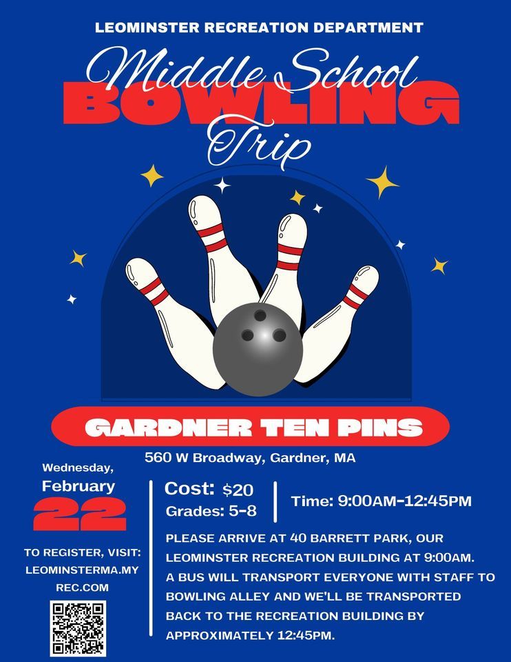 Middle School Bowling Trip (Register by 2/16/23), Gardner Ten Pins