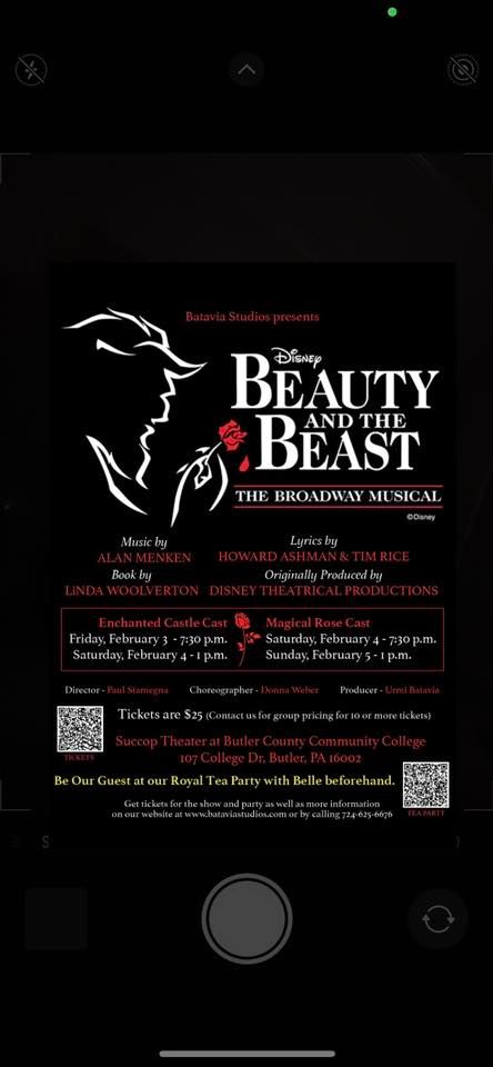 Beauty And The Beast Musical Succop Theater At BC3 Butler February 3 Beauty And The Beast Musical Succop Theater At BC3 Butler February 3