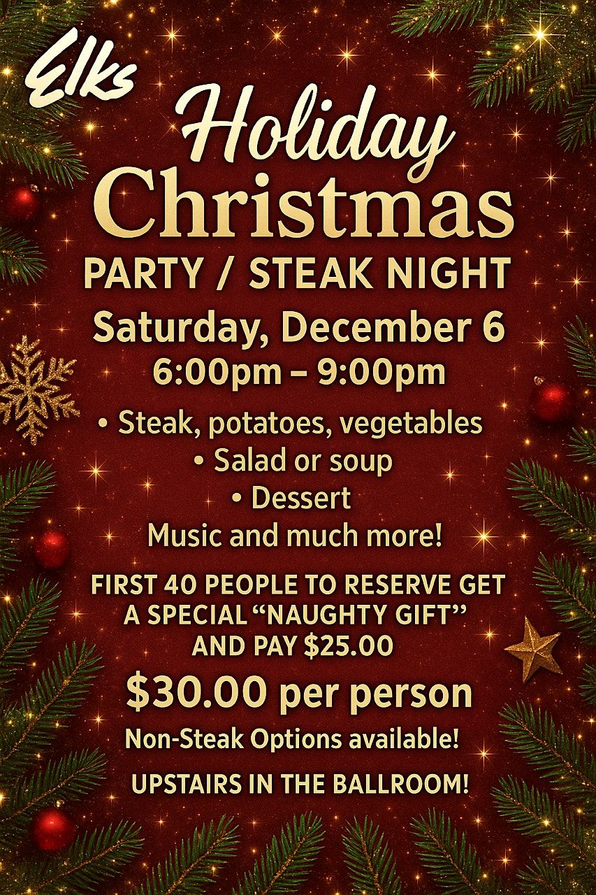 Red Bank Elks Holiday Christmas Party / Steak Night, 6 December | Event in Red Bank | AllEvents