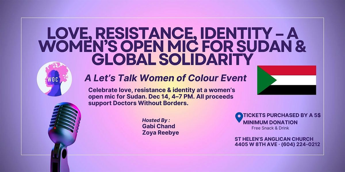 Love, Resistance & Identity: Women’s Open Mic for Sudan, 14 December | Event in Vancouver | AllEvents
